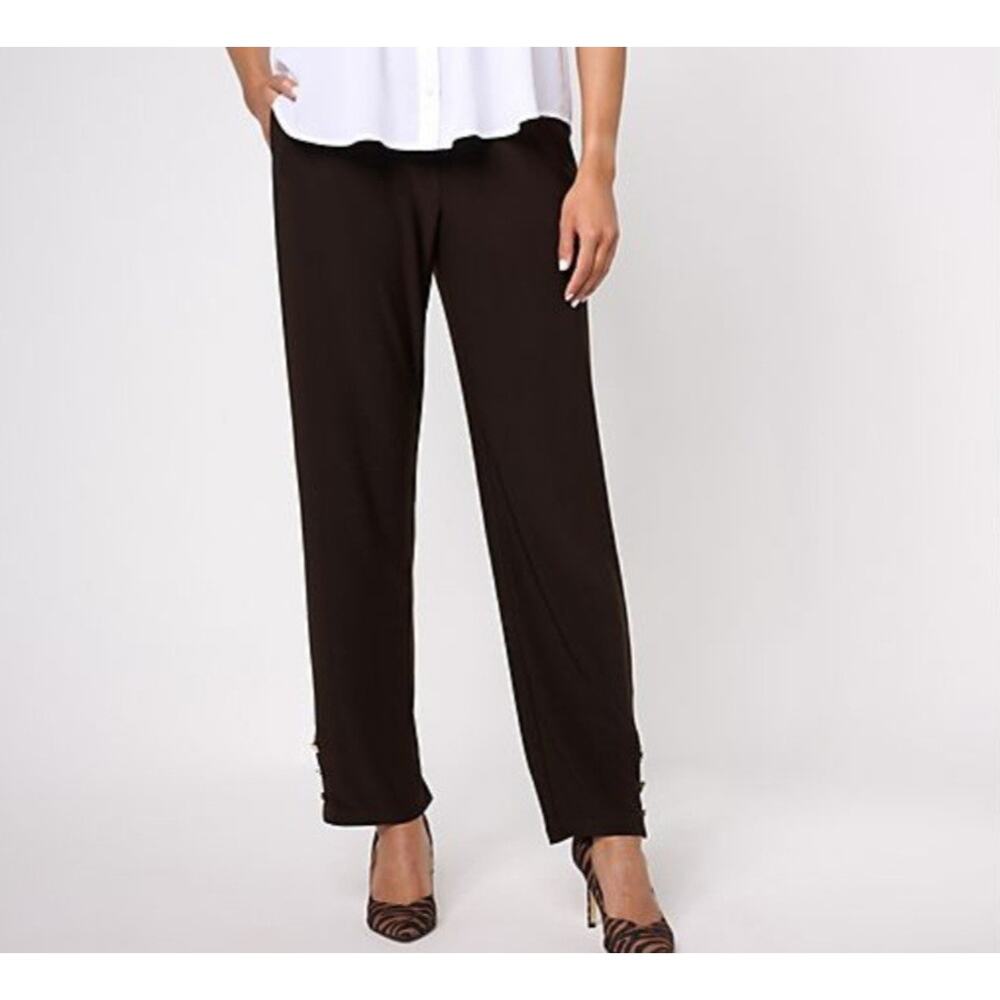 Dennis Basso Size Petite M Dark Brown Italia Knit Straight Leg Pant A556108 NWOT